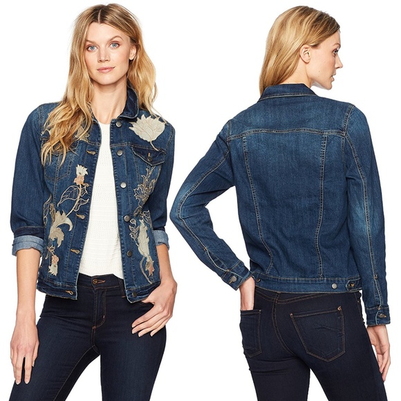 Floral Embroidered Med. Wash Denim Jacket NWT - Picture 8 of 8